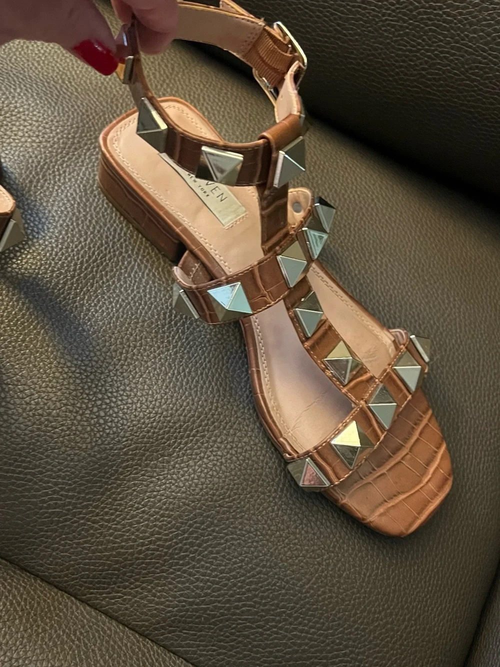Seven7 Brown Pyramid Stud Gladiator Sandals